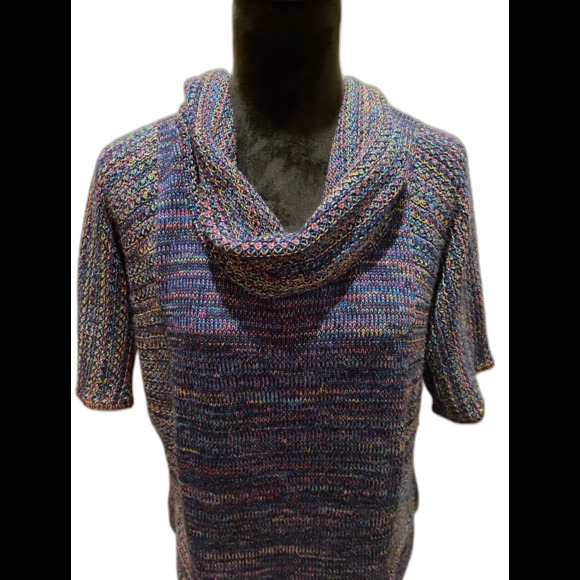Christopher & Banks Womans Sweater Size Large Blue Pink Varigated Cowl Neck - Picture 2 of 10